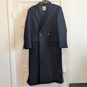 Navy double- breasted long cotton/wool coat